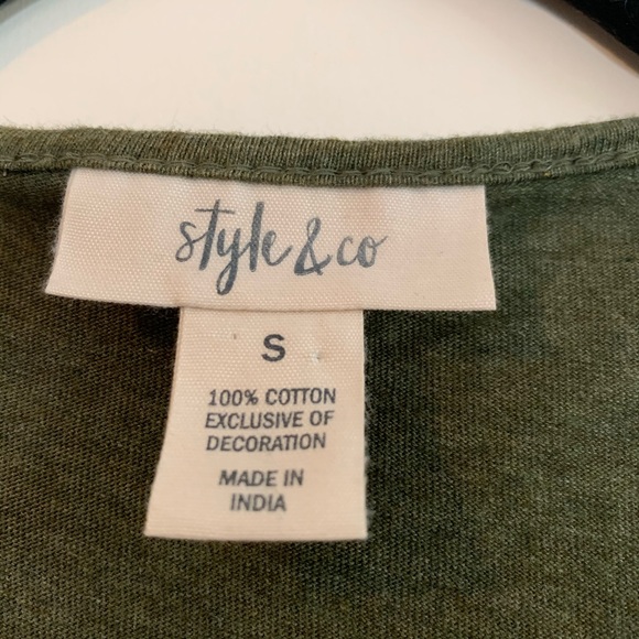 STYLE & CO. Olive Green Embroidered Peasant Blouse - Picture 6 of 9